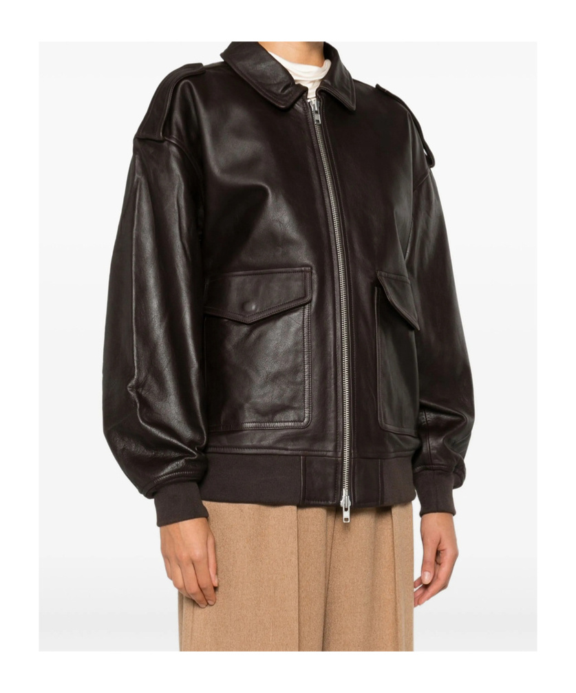 The Frankie Shop Zippered Leather Jacket In Brown