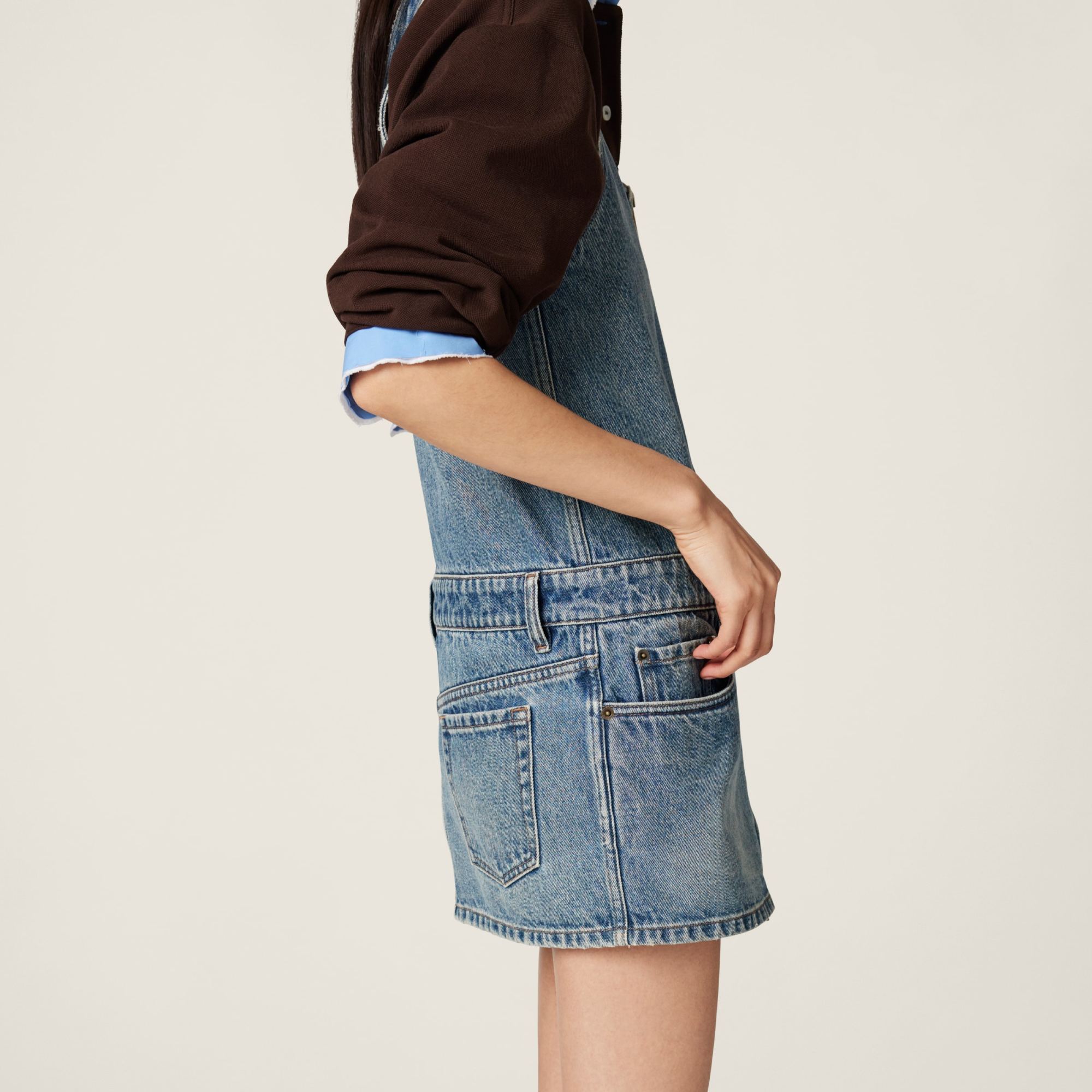 Miu Miu Denim And Poplin Zipper Dress In Blue
