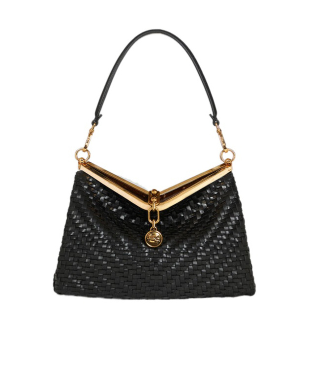 Etro Small Woven Vela Shoulder Bag In Black