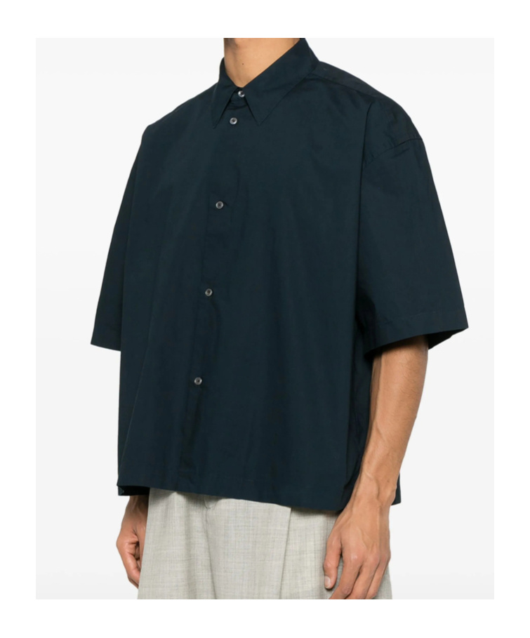 Studio Nicholson Relaxed Fit Navy Blue Short Sleeve Shirt In Black