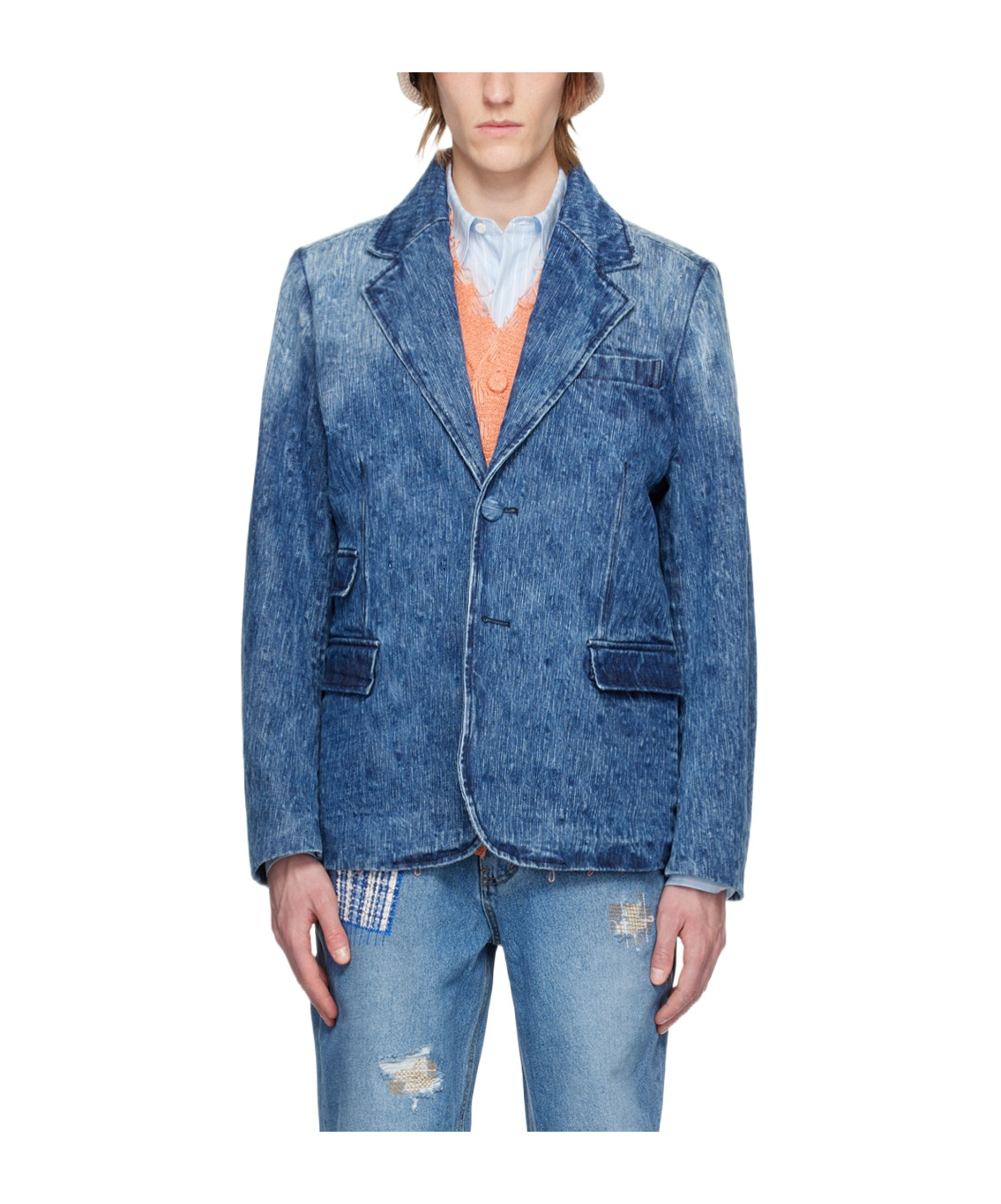 Ader Error Flat Lapel Collar Button Denim Coat In Blue