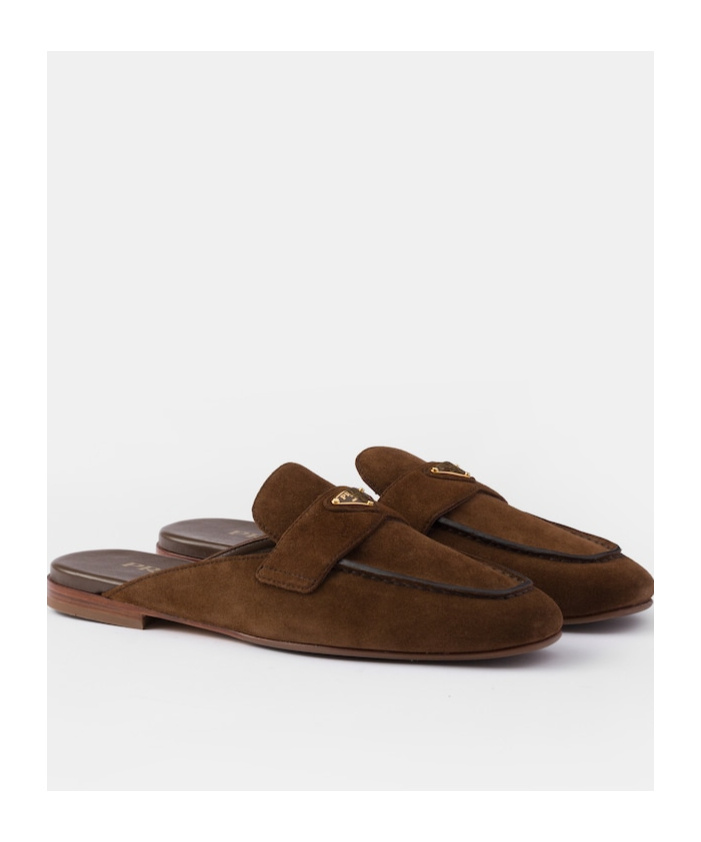 Prada Round Head Muller Shoes In Brown
