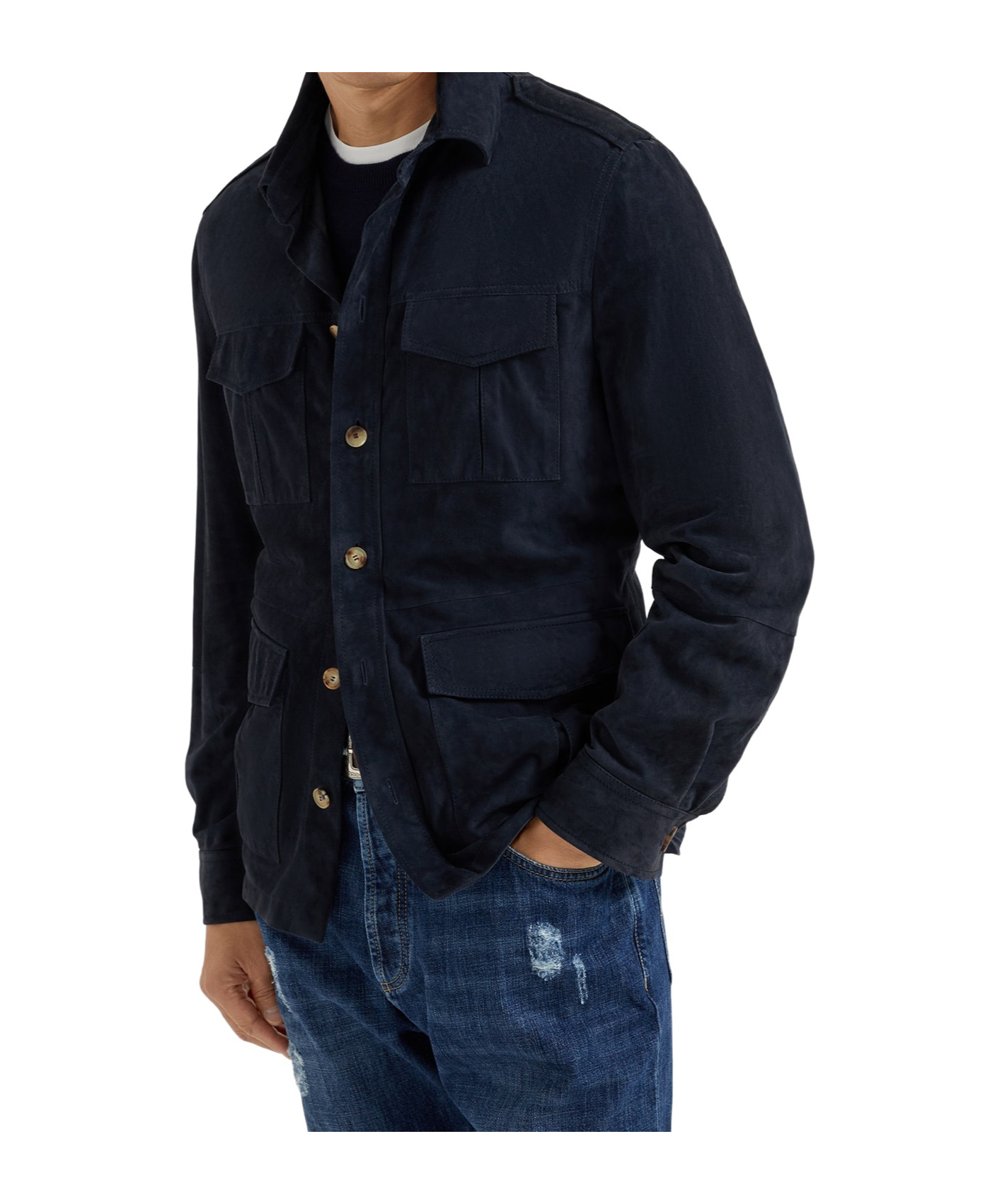 Brunello Cucinelli Suede Leather Shirt Jacket In Black