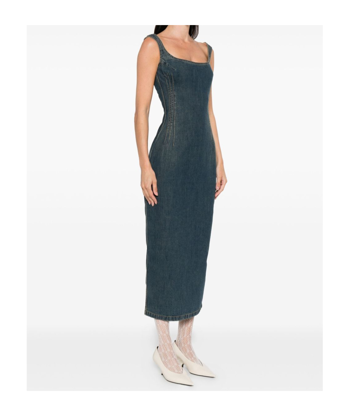 Magda Butrym Square-neck Denim Dress In Green