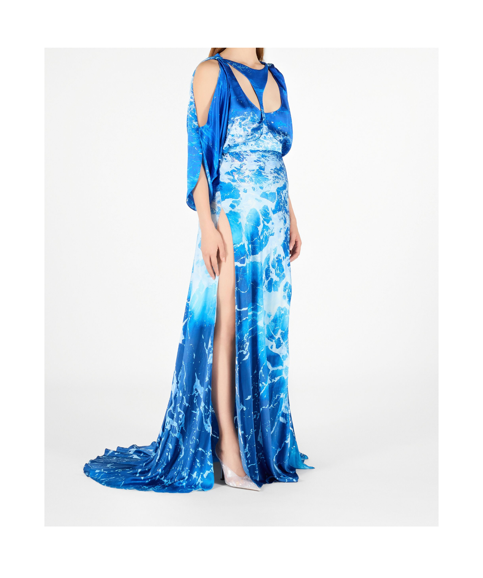 Roberto Cavalli Langes Kleid Mit Stretto Di Messina Print In Blue