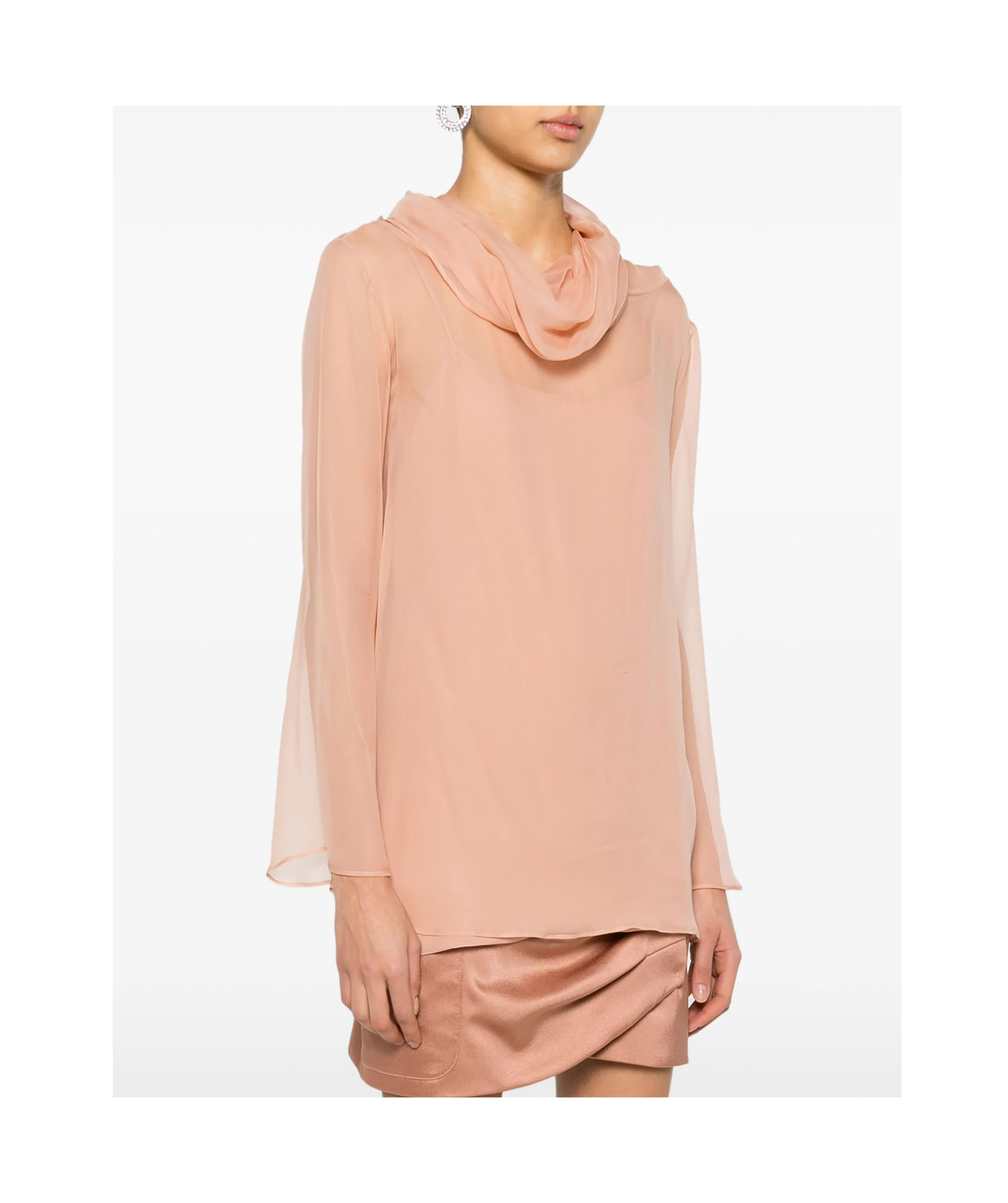 Alberta Ferretti Cowl-collar Semi-sheer Blouse In Nude