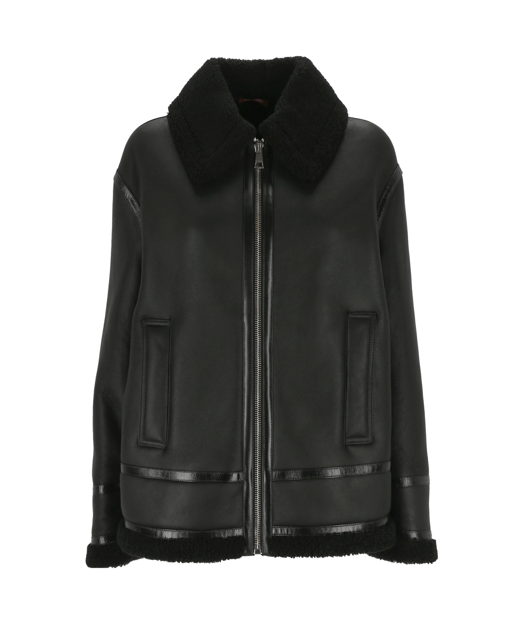 Gucci Black Curly Shearling Leather Biker Jacket In Black