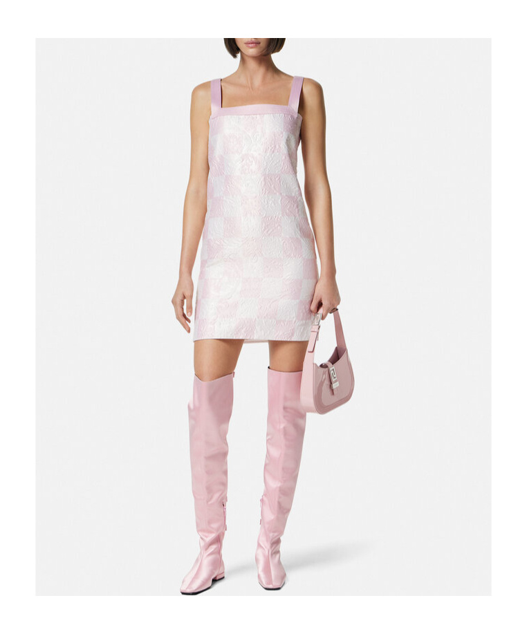 Versace Check-print Mini Dress In Purple