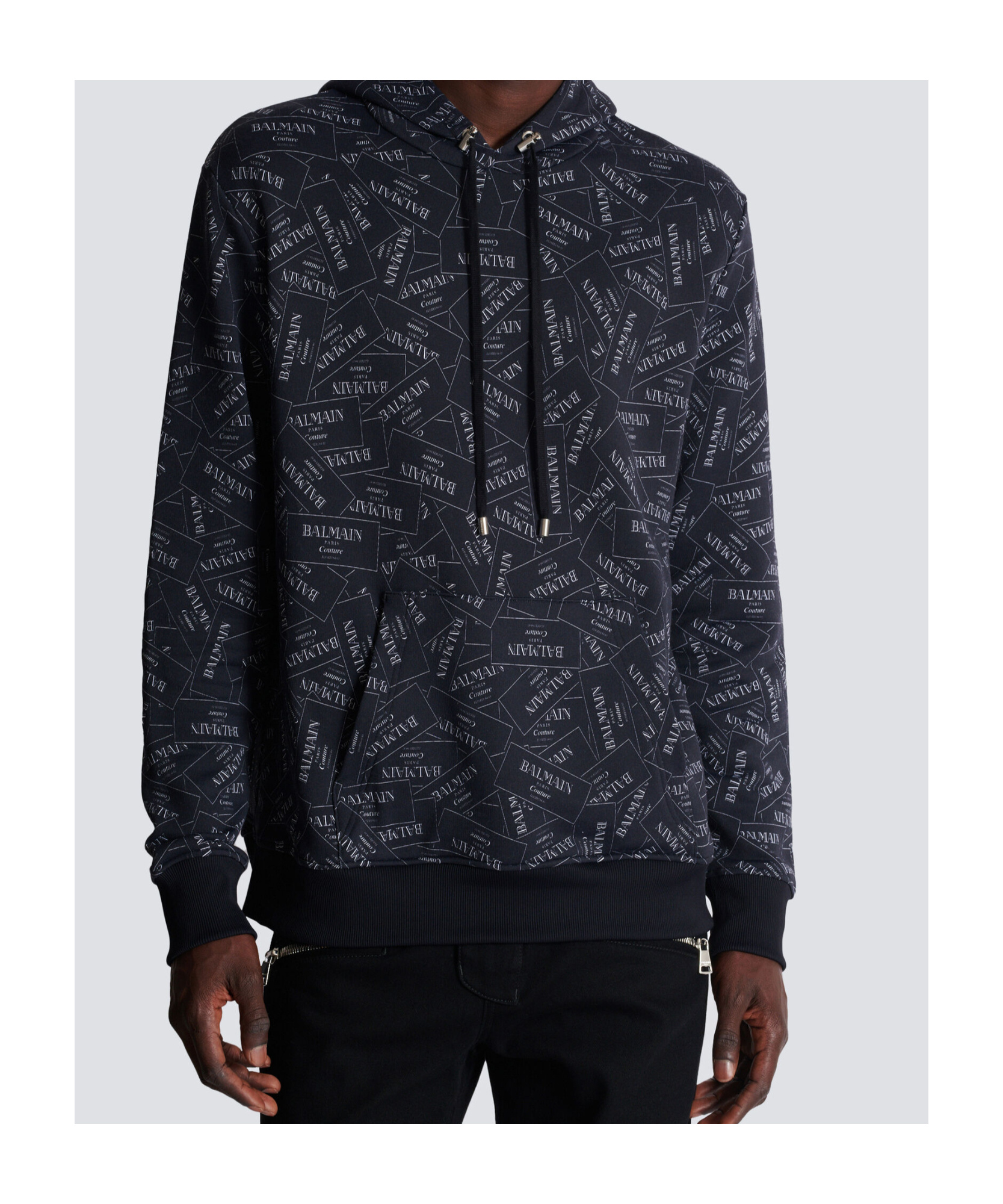Balmain Couture Label-print Hoodie In Black