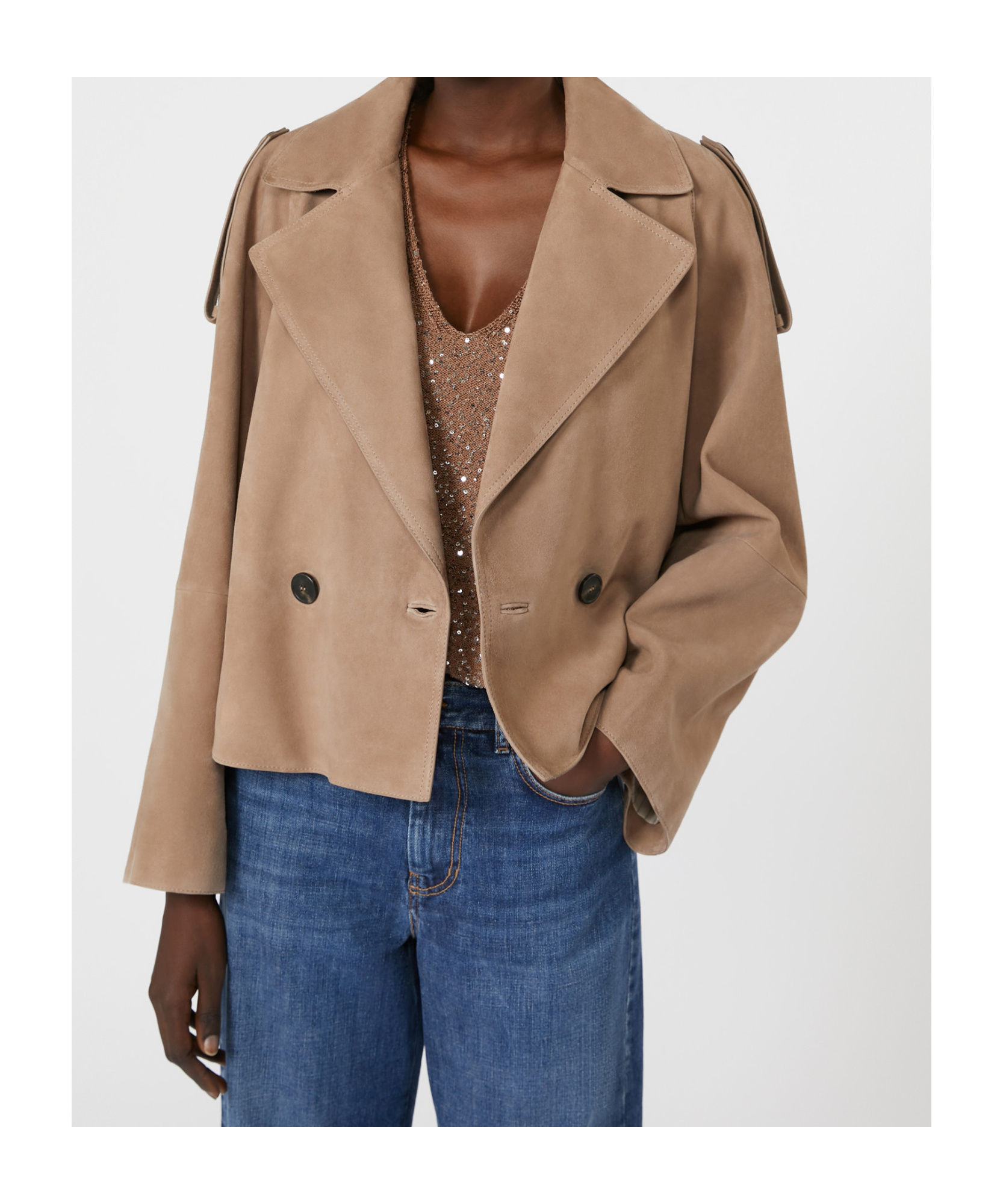 Weekend Max Mara Double-breasted Suede Jacket In Neutral
