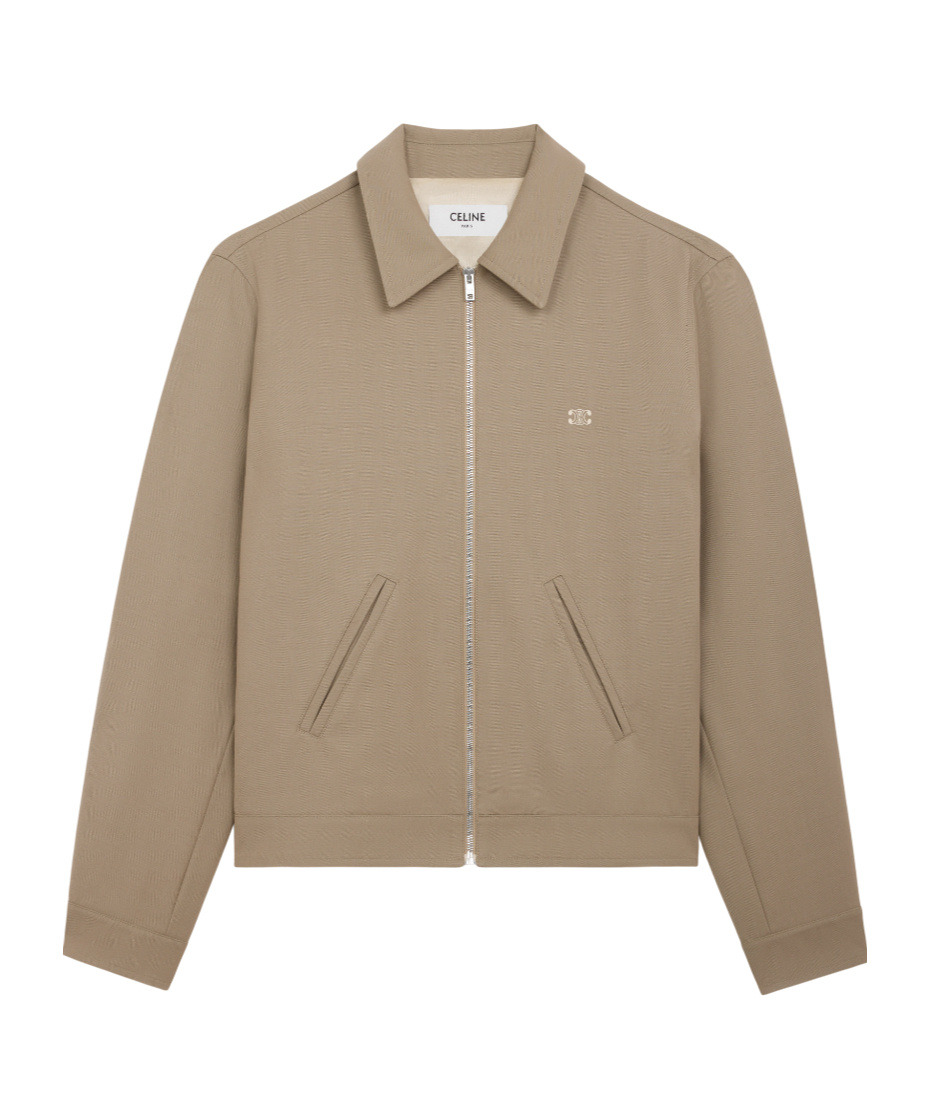 Celine Triomphe Blouson Jacket In Wool Twill In Camel