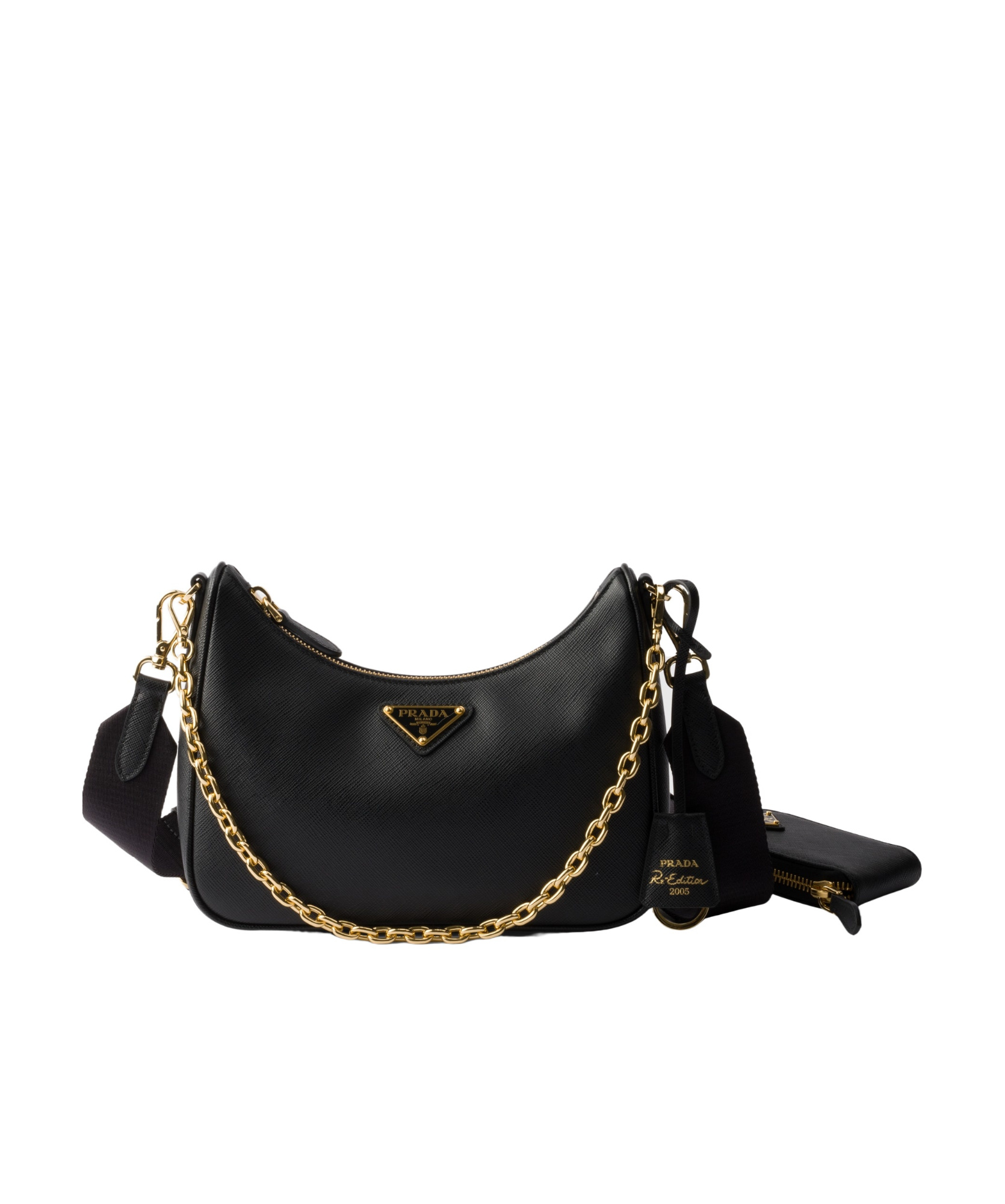 Prada Re-edition 2005 Saffiano Leather Shoulder Bag In Black