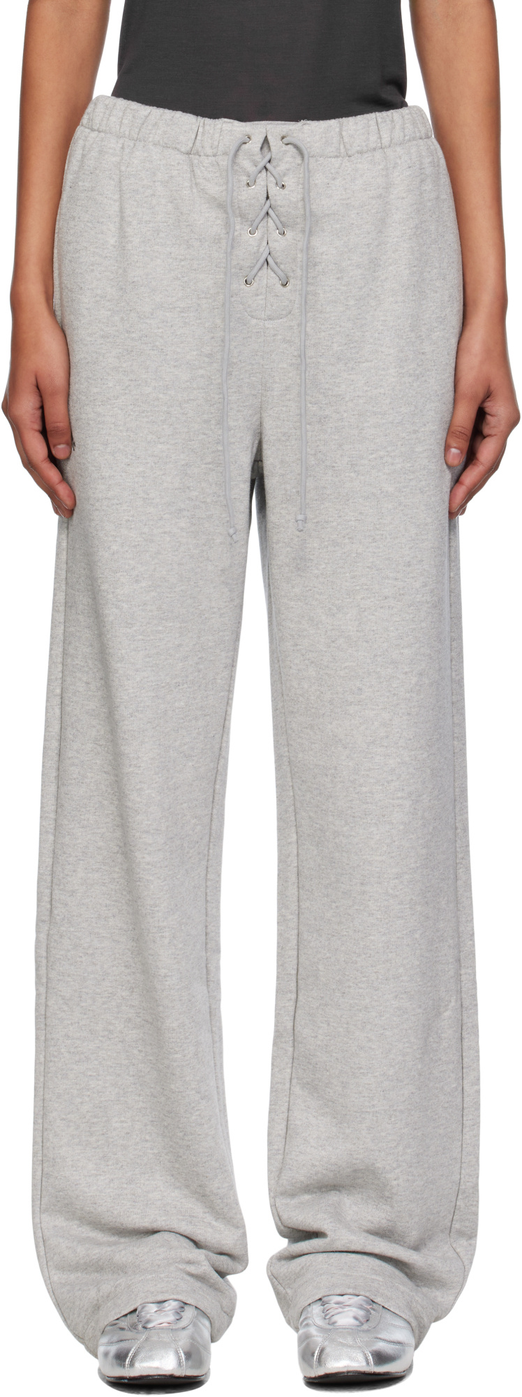 Open Yy Lace-up Sweatpants In Gray