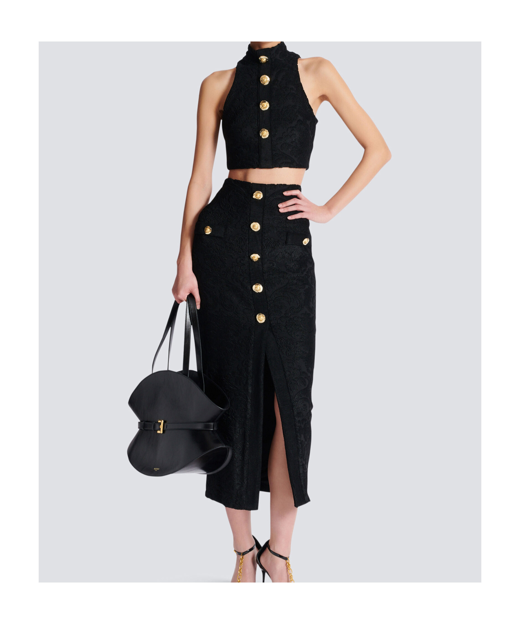 Balmain Baroque Pattern Midi Skirt In Black