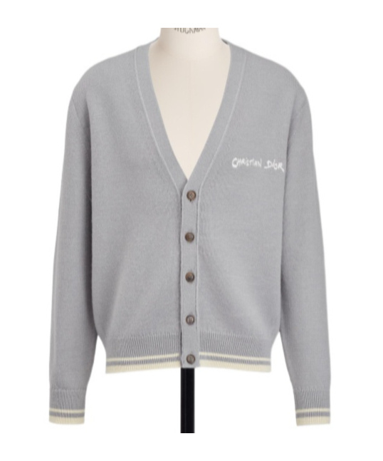 Dior Logo Details Knitted Cardigan In Gray