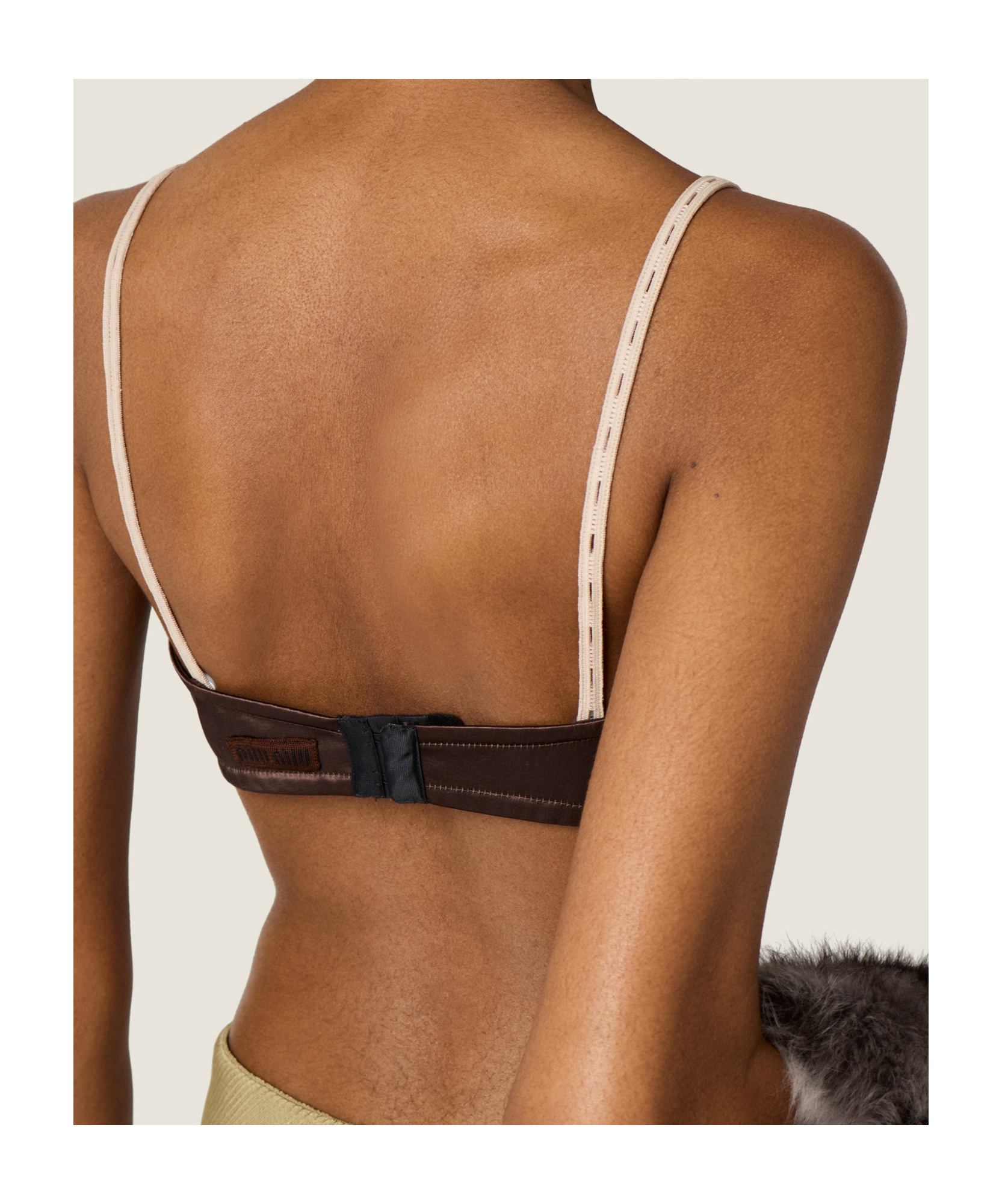 Miu Miu Satin Triangle Bra Adjustable Straps In Brown