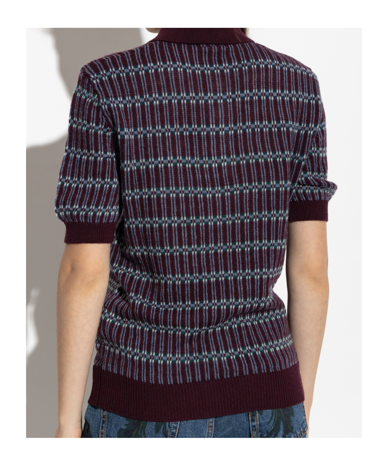 Etro Wool-blend Jacquard Polo Shirt In Burgundy