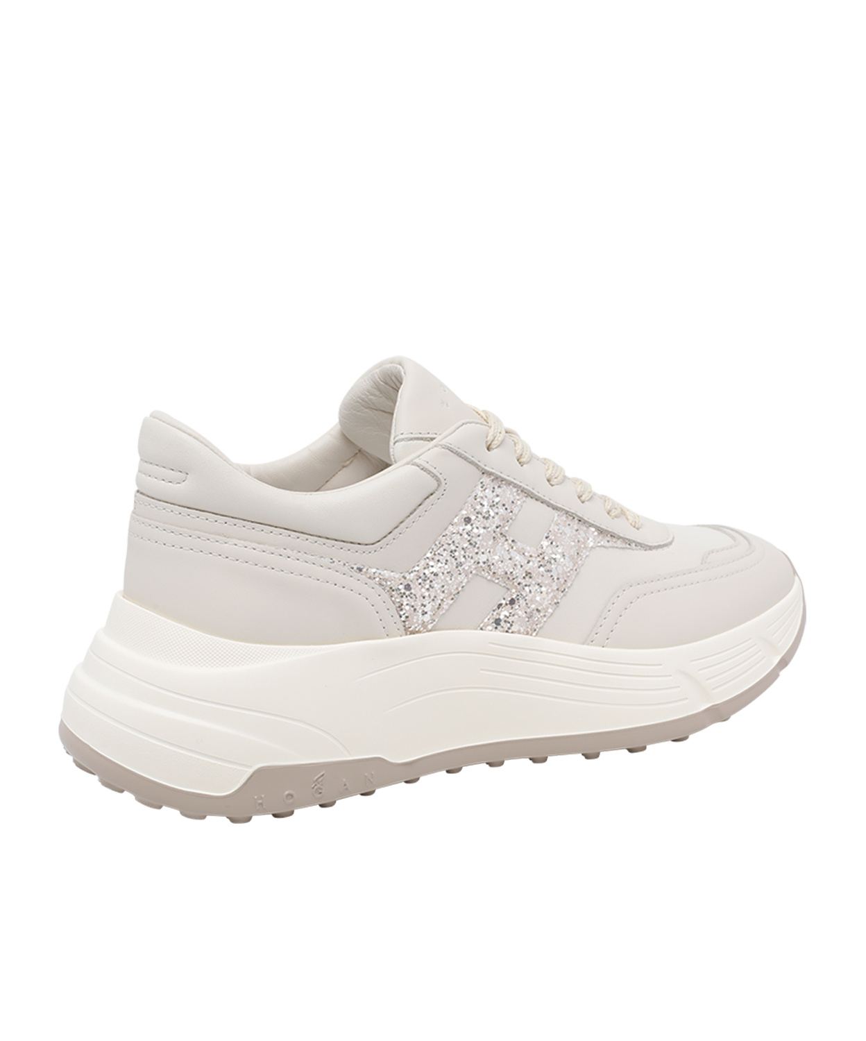 Hogan Hi-fi Glitter Logo Sneakers In White