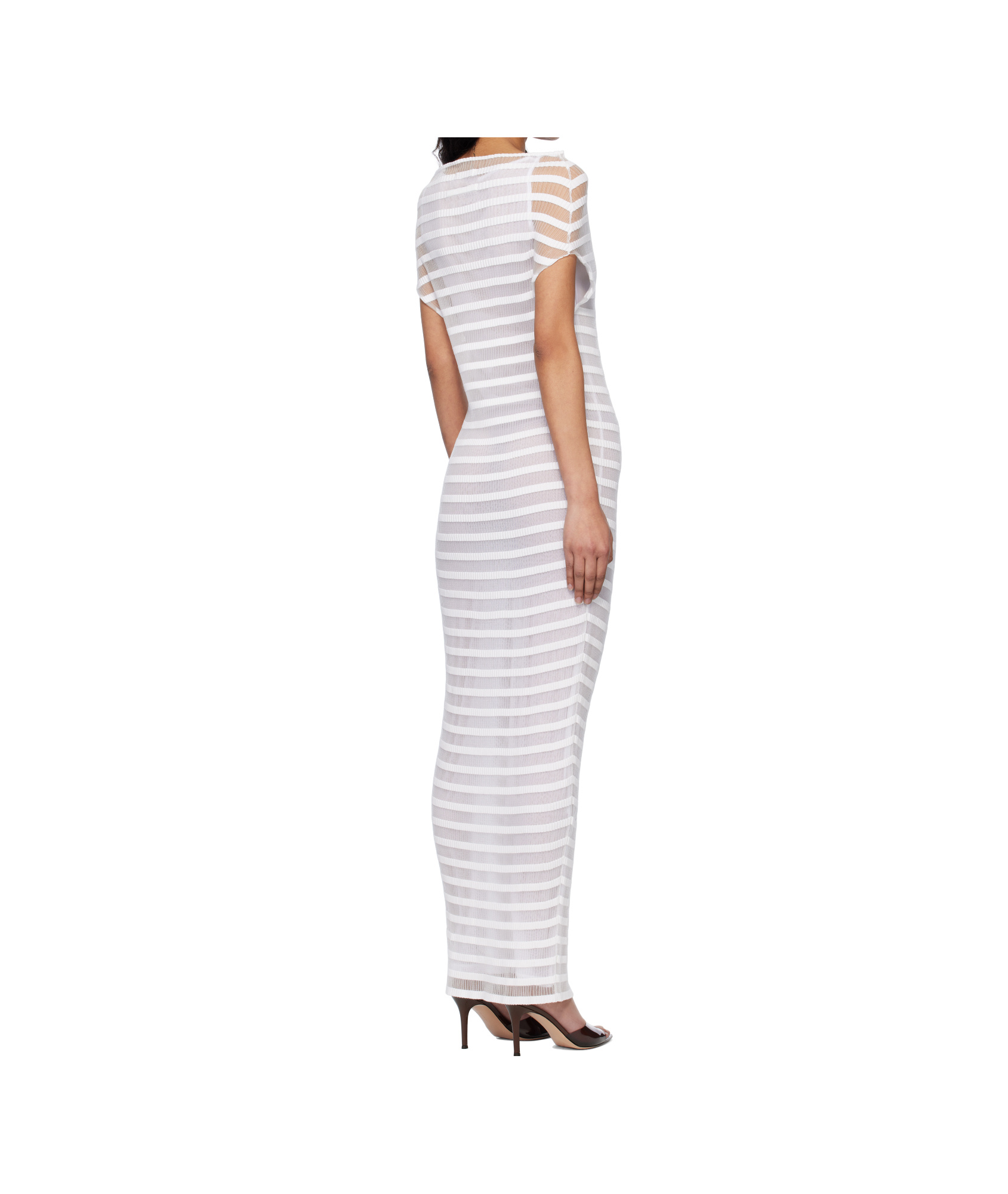 Jean Paul Gaultier Striped Ribbed Maxi Dress In White