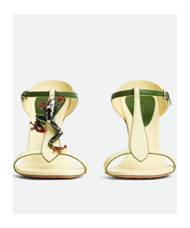 Bottega Veneta Mismatched Frog Strappy Sandal In Green