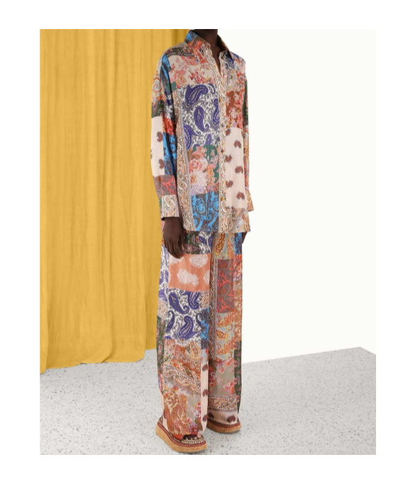 Zimmermann Patchwork Effect Silk Davi Blouse With Jewels Buttons In Nude