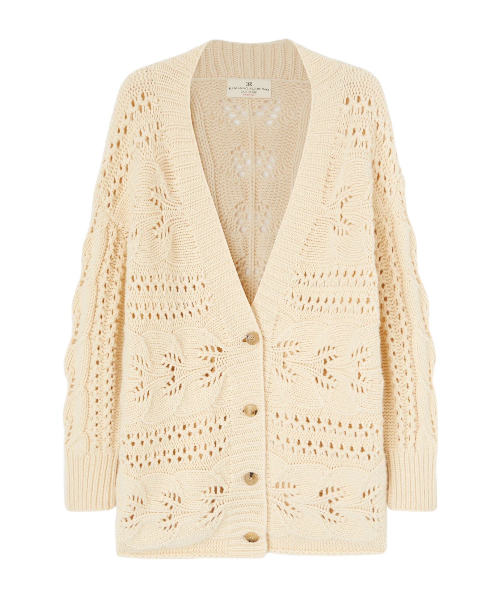 Ermanno Scervino Cashmere Cardigan With Leaf Stitch Knit In Brown