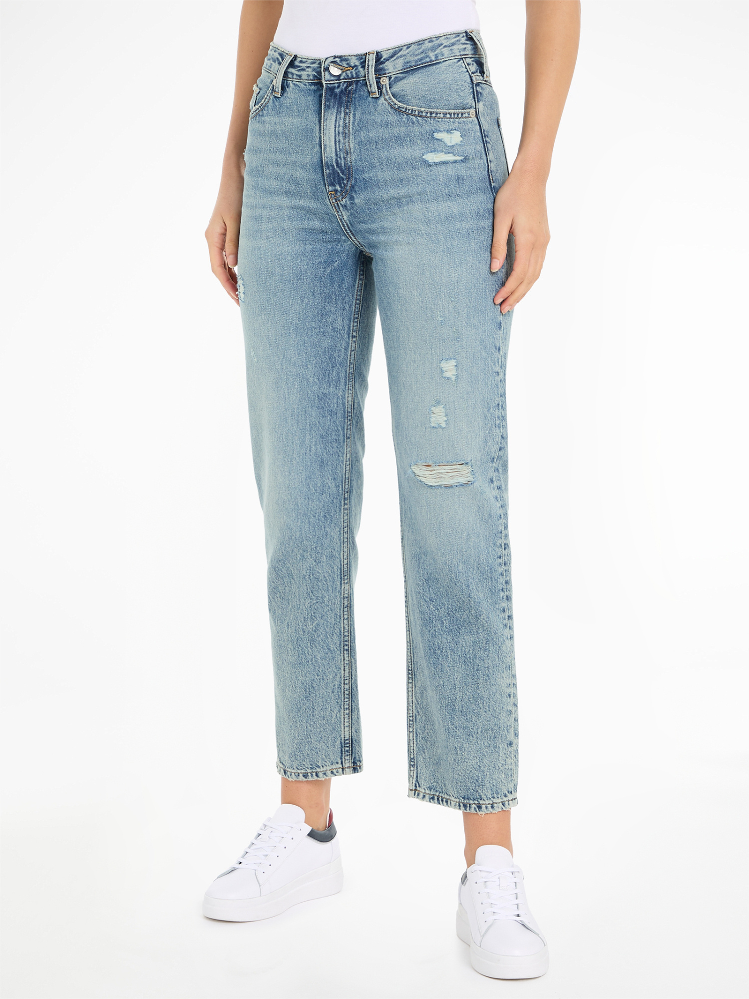 TOMMY HILFIGER RIPPED-DETAIL JEANS