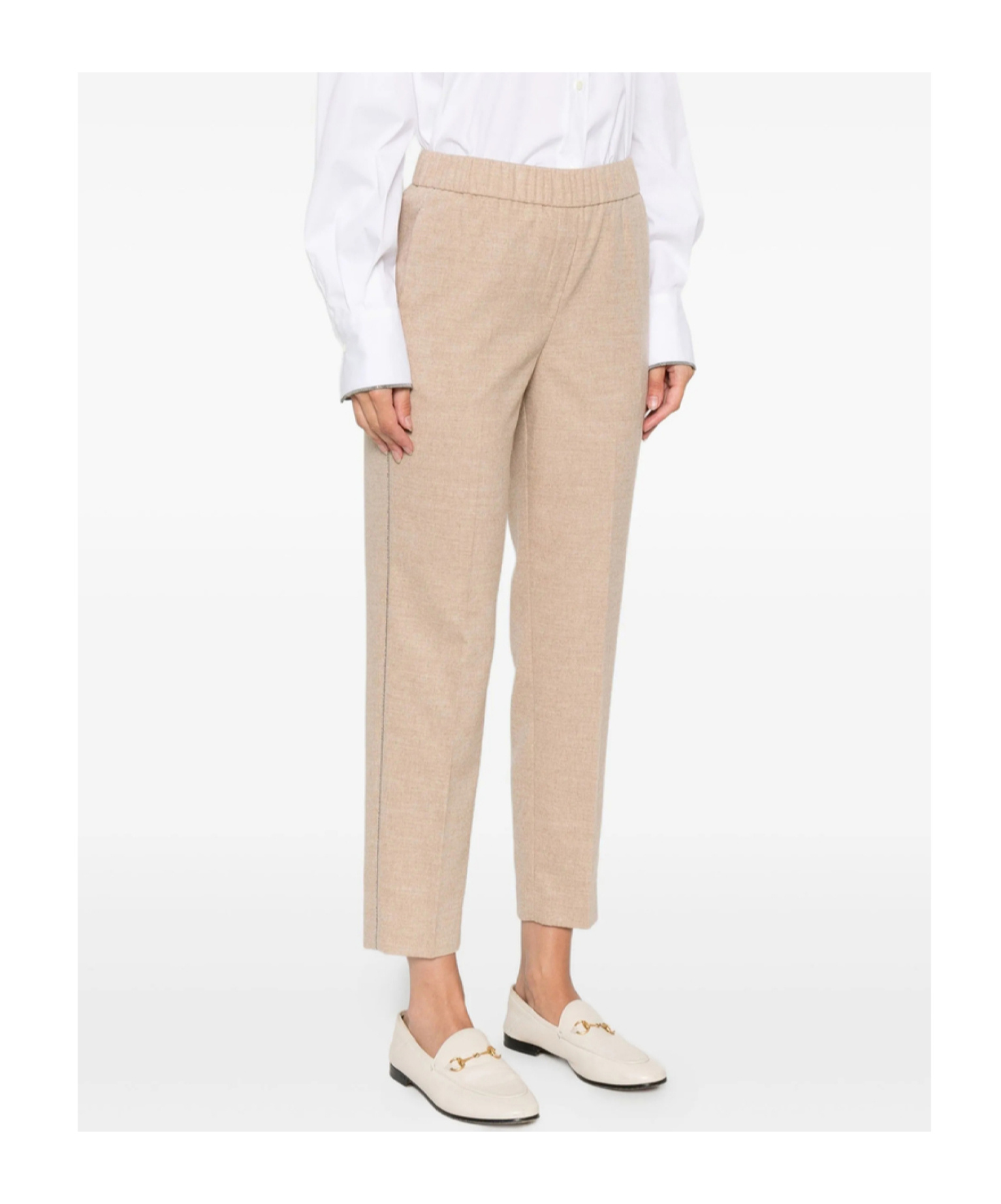 Peserico Elastic-waistband Side-stripe Trousers In Brown