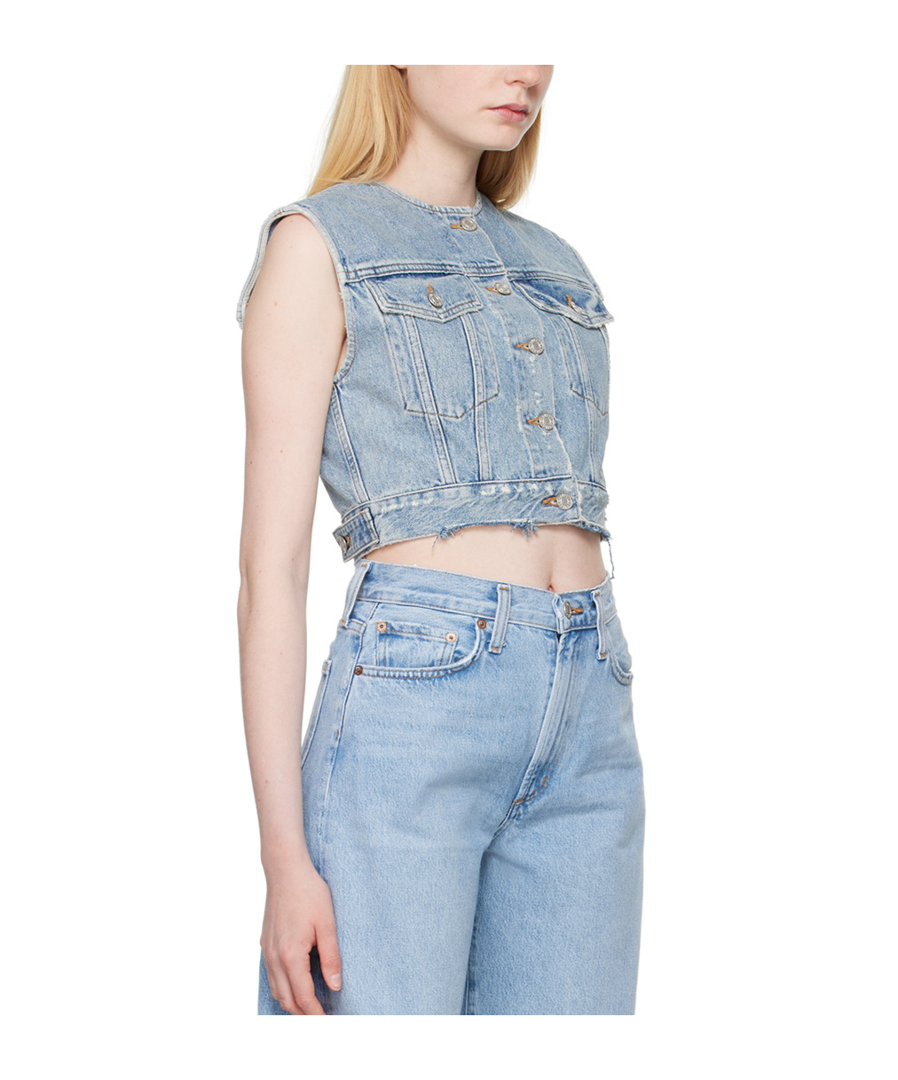 Agolde Leo Cropped Vest In Fray In Blue