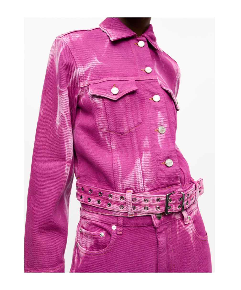 Ganni Long Sleeve Denim Jacket In Pink