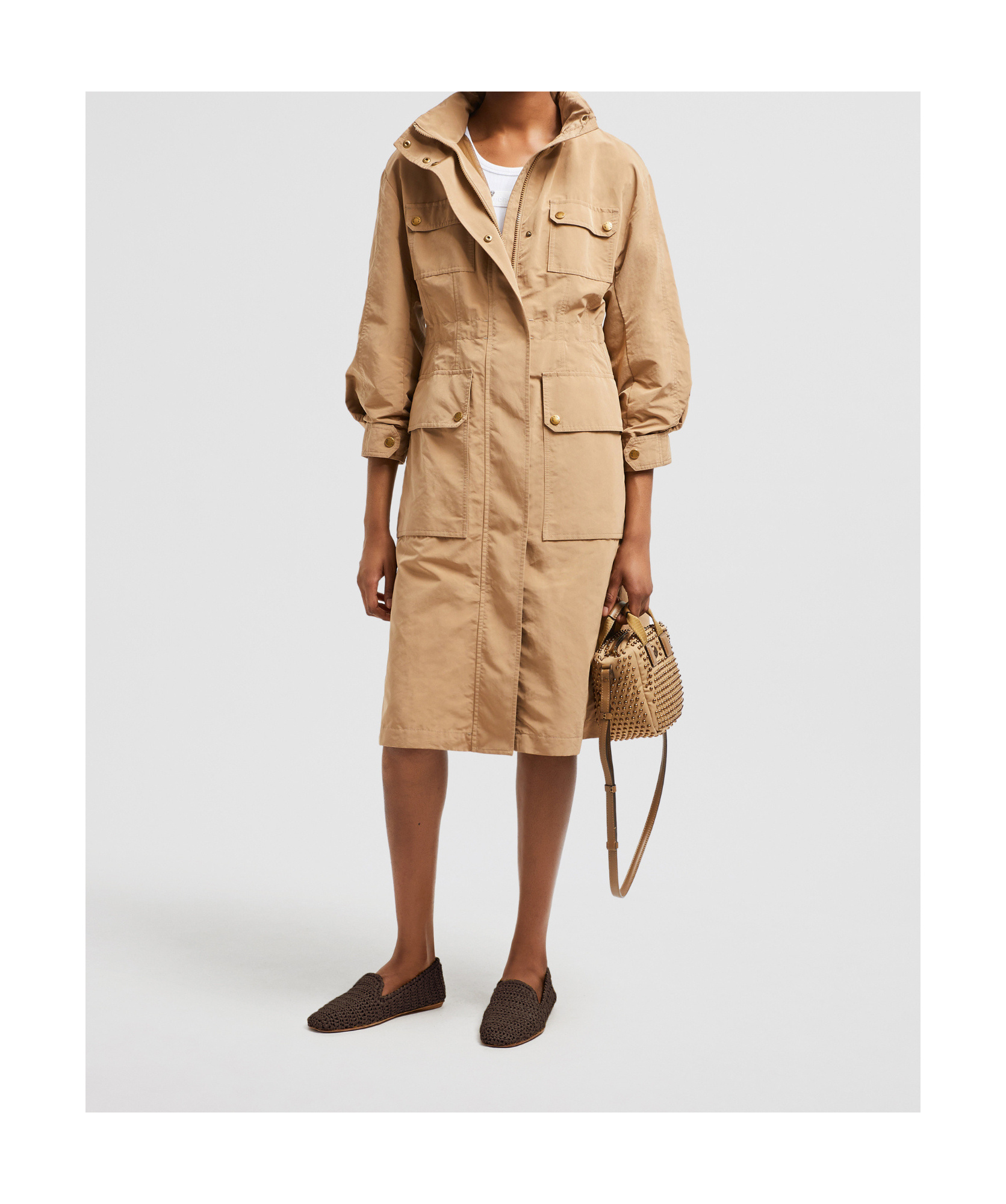 Moncler Seven-quarter Sleeve Parka Coat In Brown