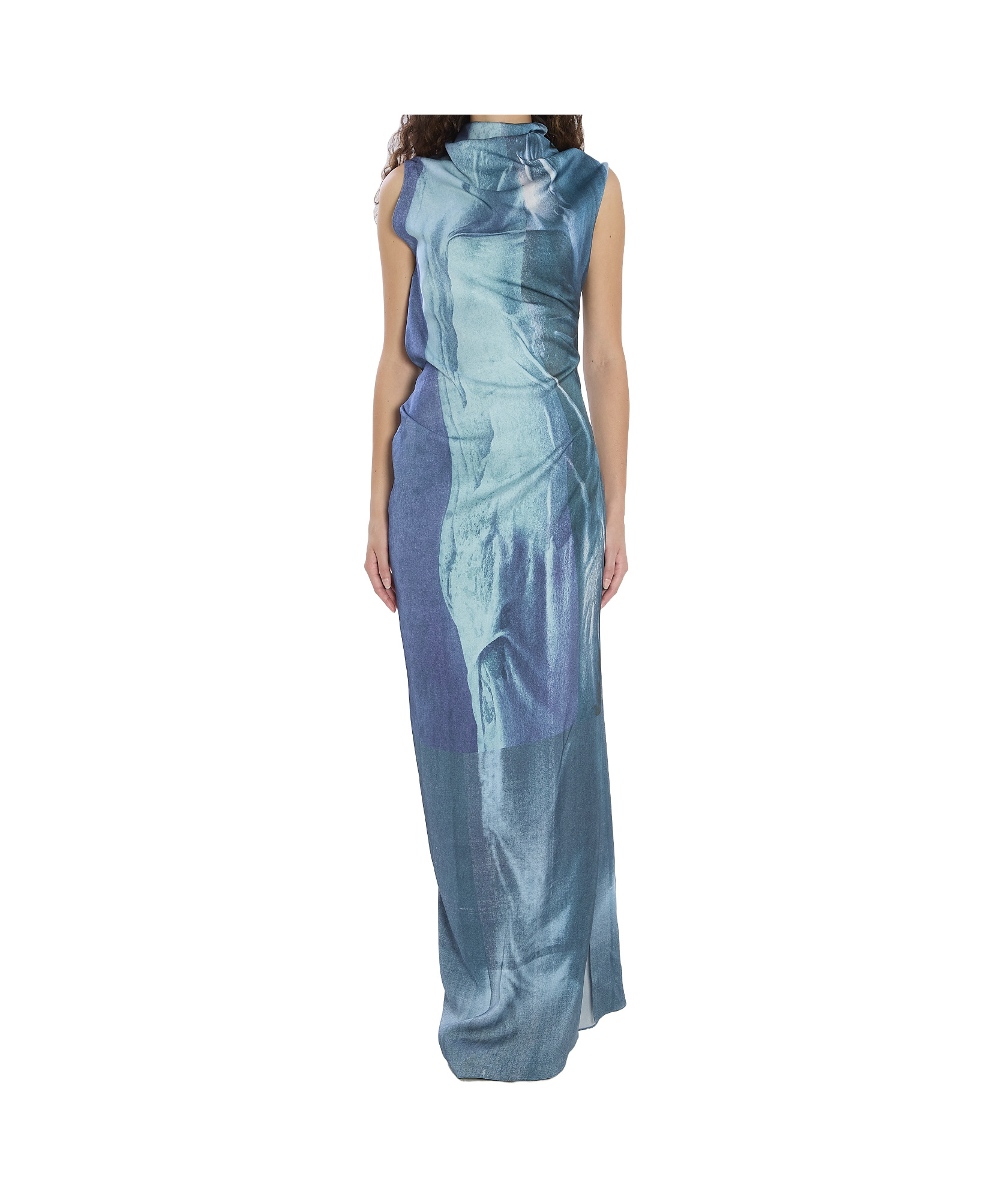 Jean Paul Gaultier Printed Ruffle Dress In Blue