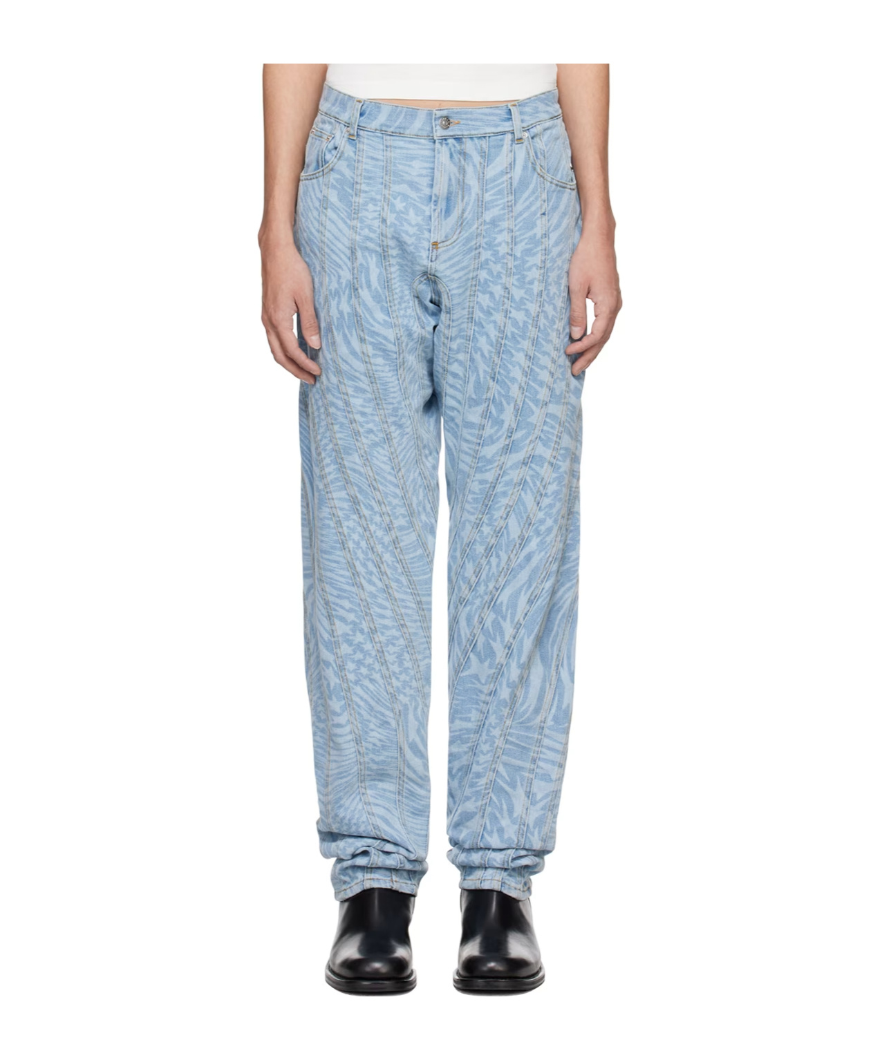 Mugler Star-print Tapered Jeans In Blue
