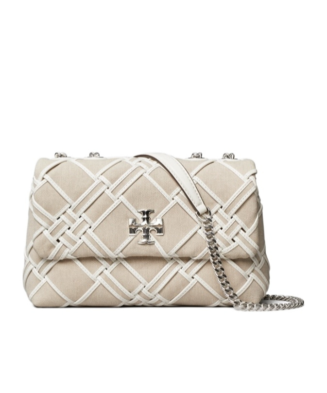 Shop Tory Burch Small Kira Woven Canvas Convertible Shoulder Bag In Nude