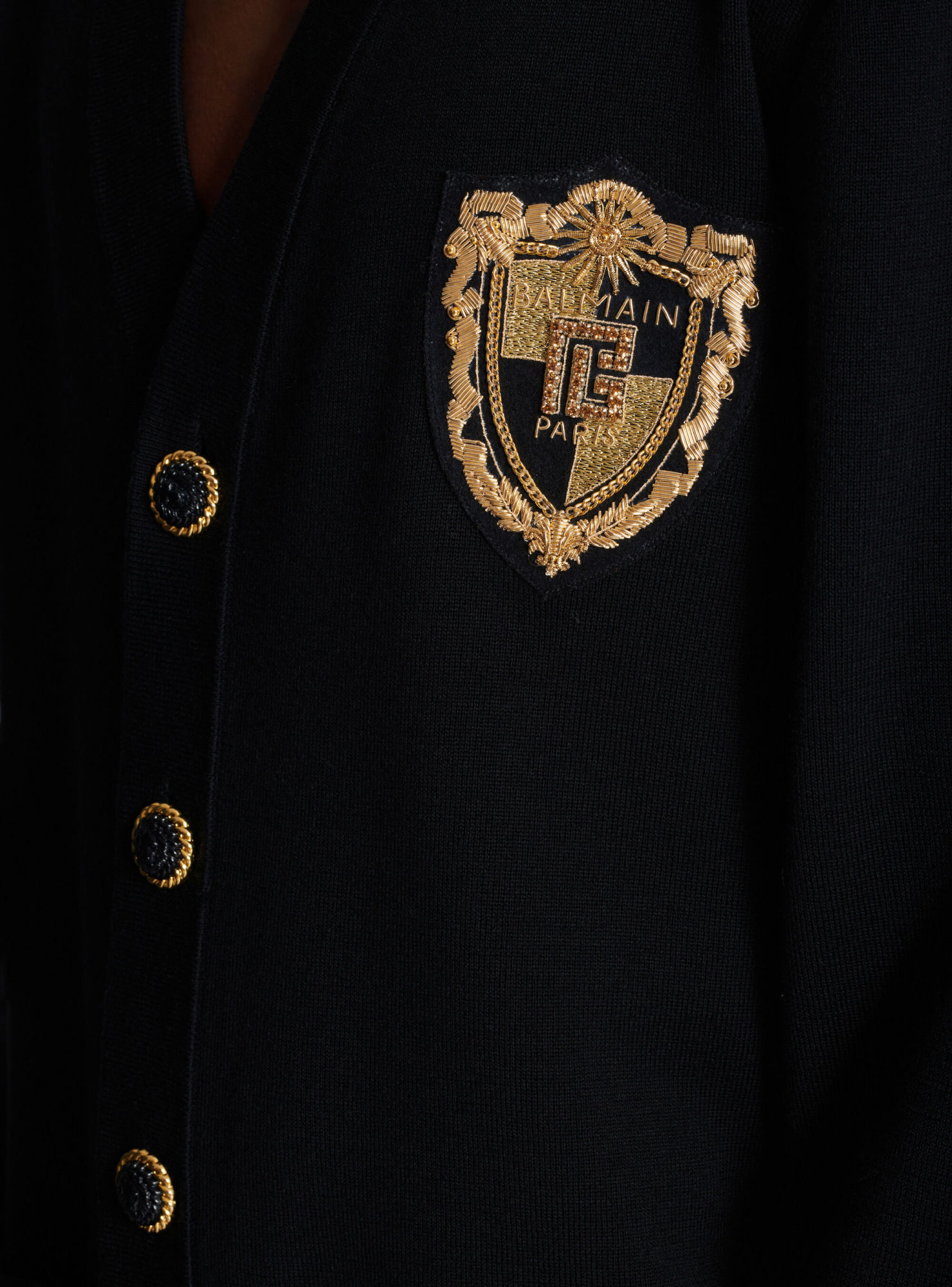 Shop Balmain Knit Cardigan With Embroidered Patch In Black