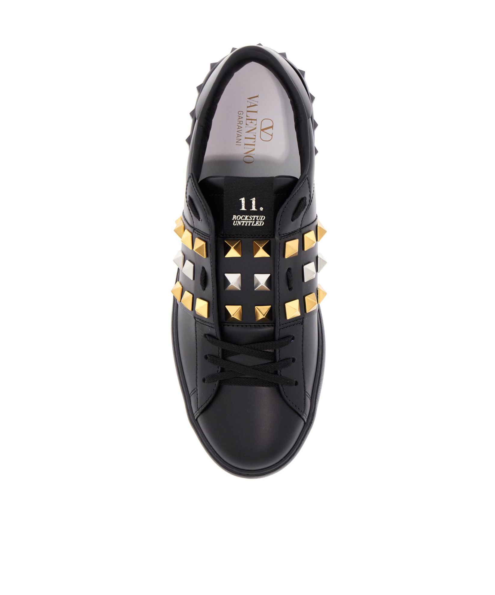 Valentino Studded Leather Sneakers Rubber Sole In Black