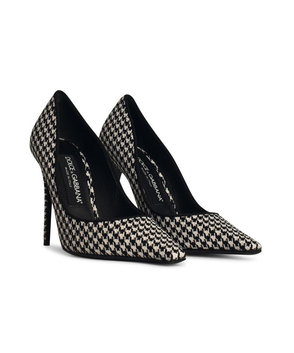 Dolce & Gabbana Houndstooth Pointed Toe Stiletto Heel Pumps In Black
