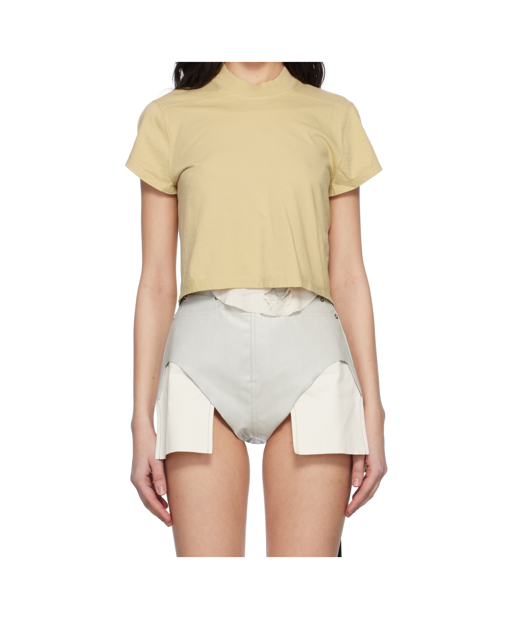 Rick Owens Drkshdw Beige Hollywood Cropped Small Level T-shirt In Parchment