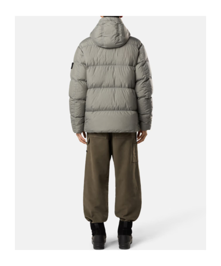 Stone Island Logo Patch Zip-up Hooded Jacket In Gray