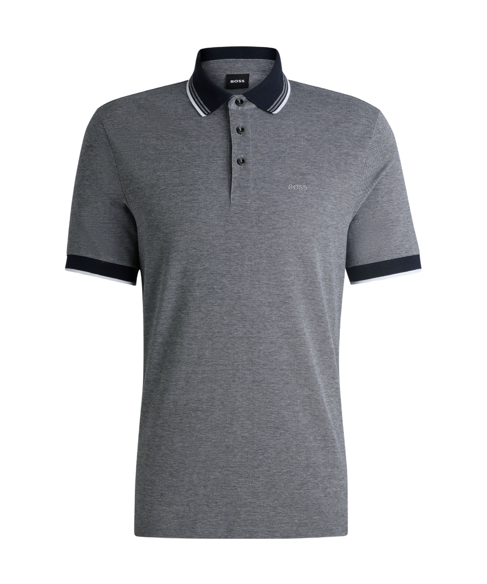 Hugo Boss Mens Dark Blue Logo-embroidered Short-sleeve Cotton Polo In Gray