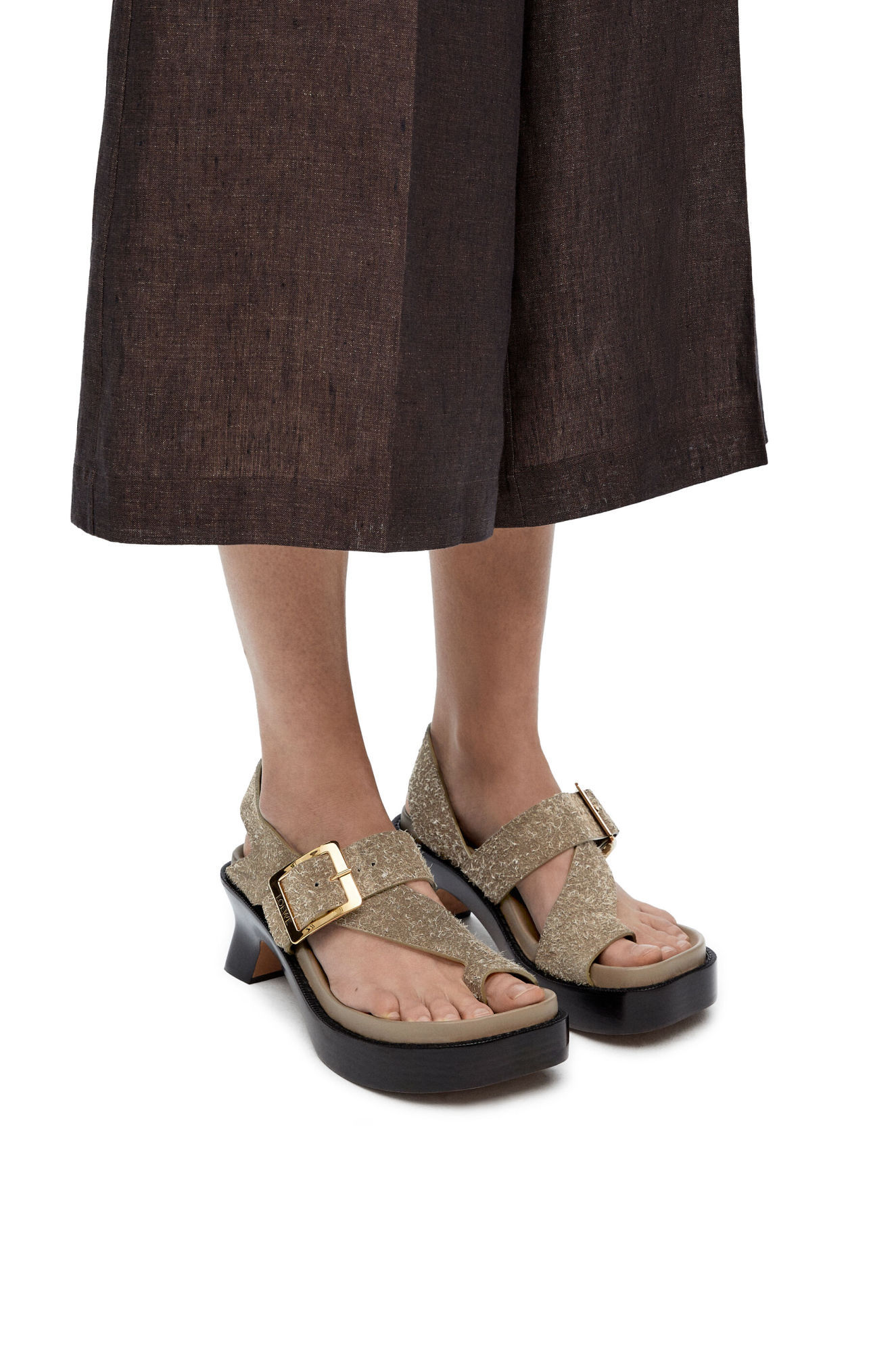 Loewe Khaki Open Toe Sandals In Green