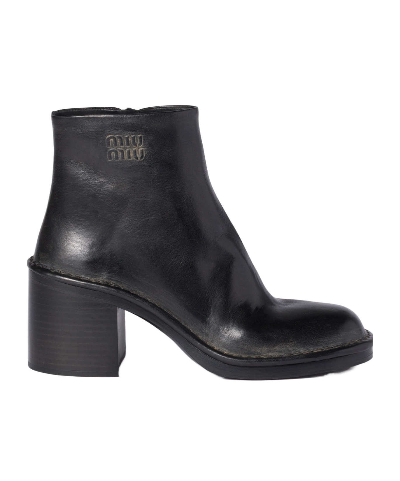 Miu Miu Leather Booties In Black