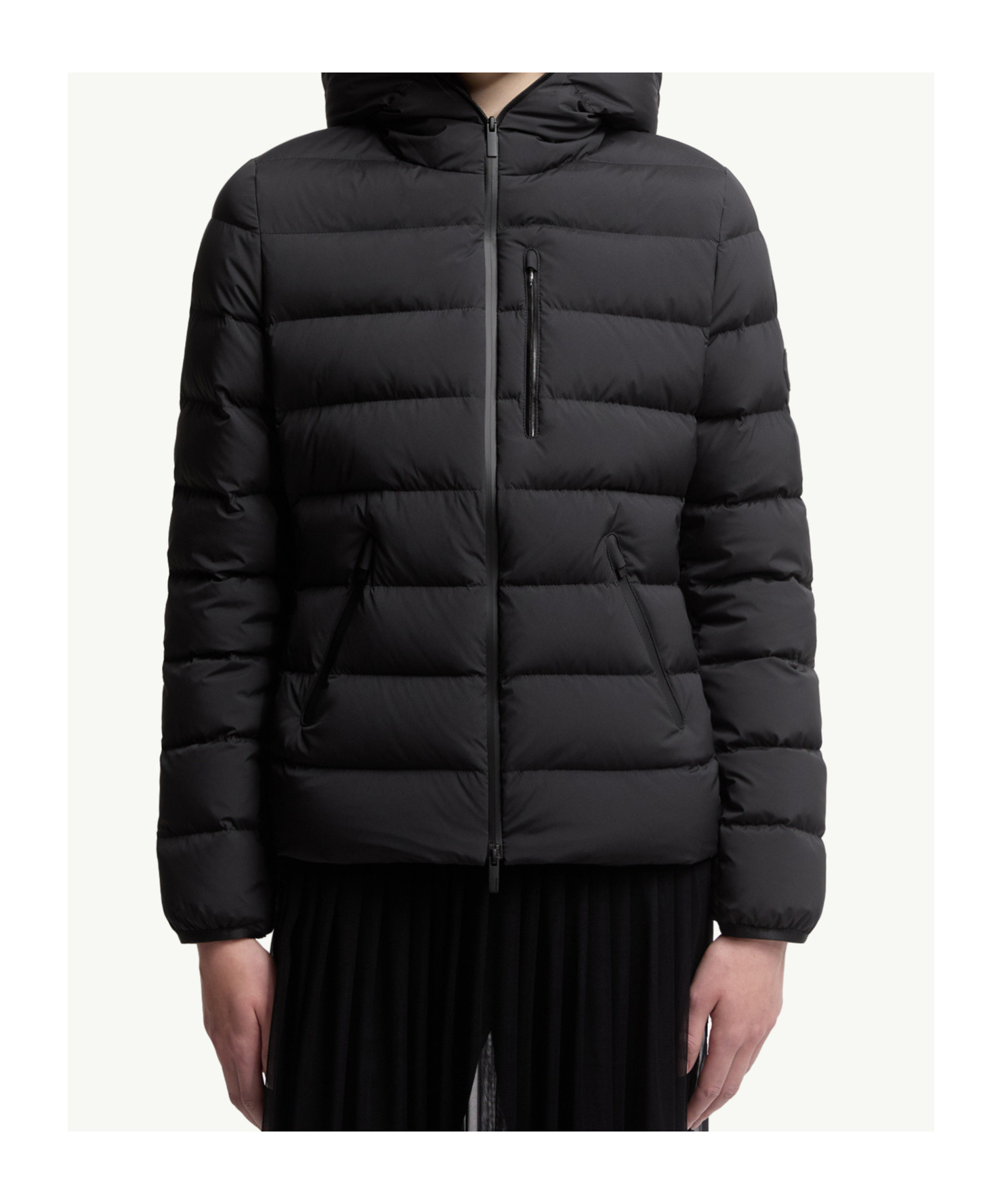 Moncler Herbe Stretch Nylon Hooded Puffer Jacket In Black