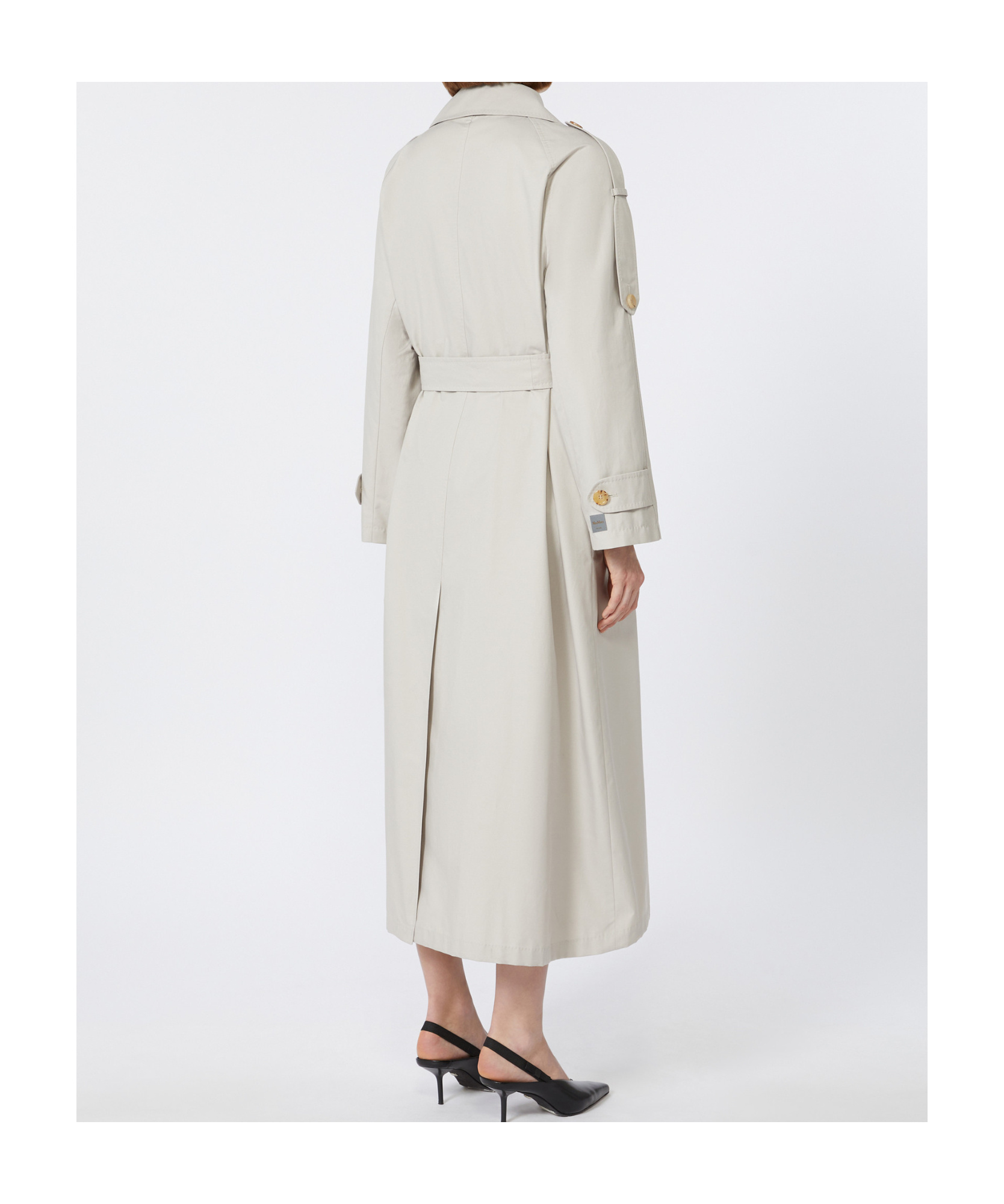 Max Mara Long Double-breasted Trench Coat In Water-repellent Cotton Twill In Brown