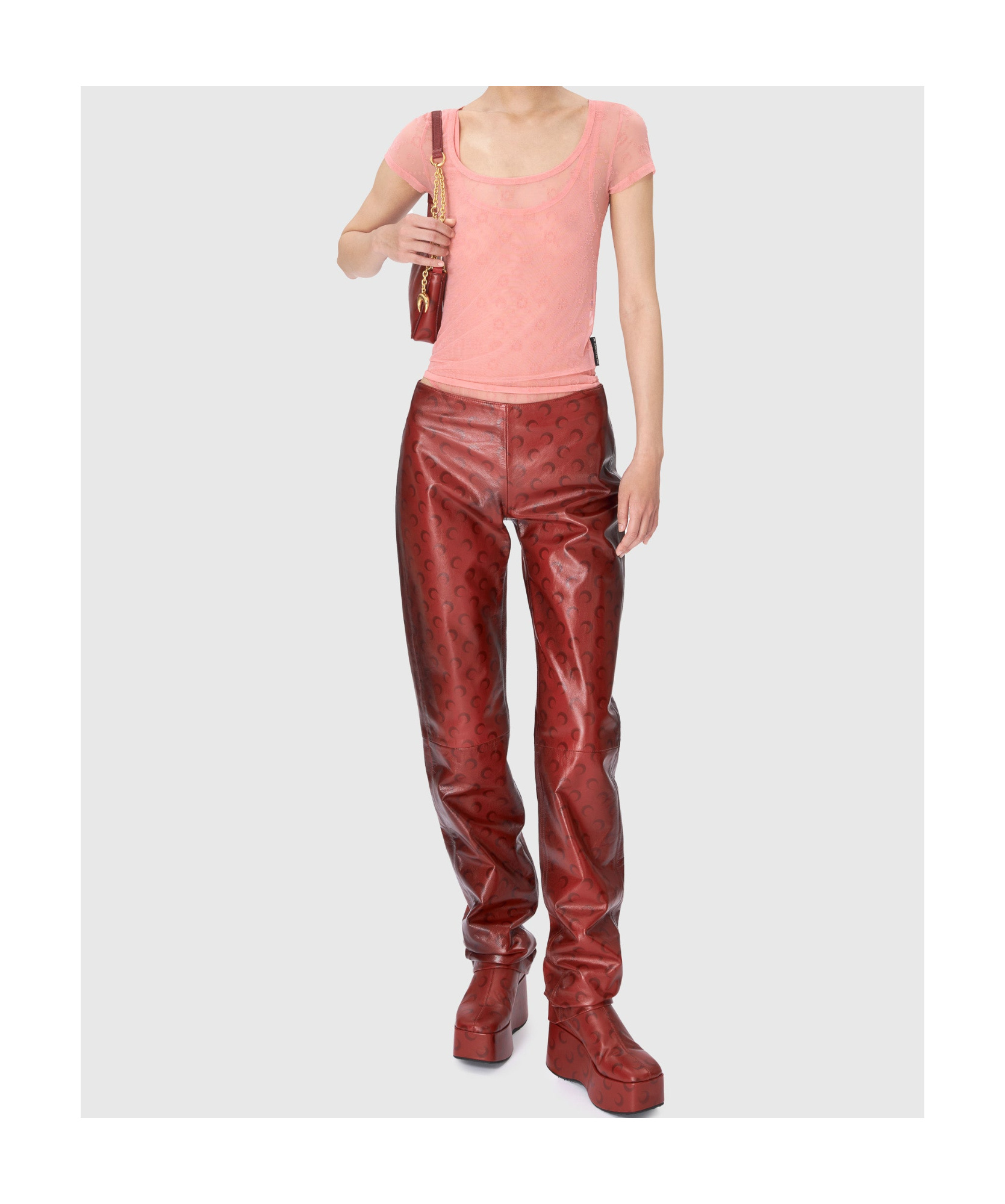 Marine Serre Ssense Exclusive Pink Recycled Flock Open Neck T-shirt In Flamingo Pink