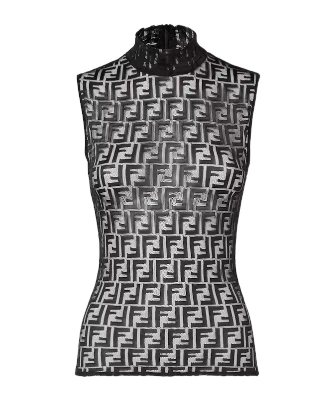Fendi Black Ff Lace Top In Black