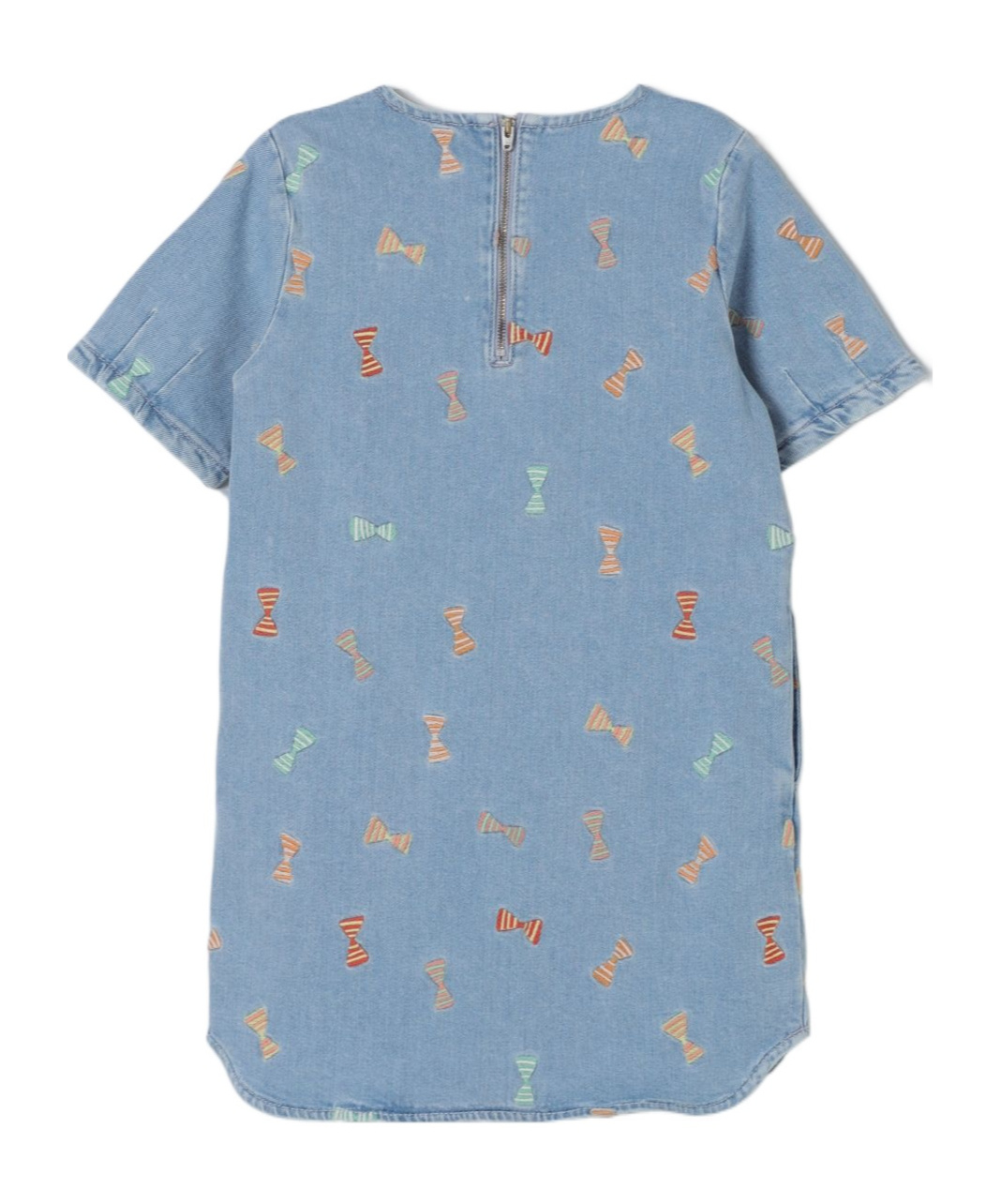 Stella Mccartney Striped Bow Embroidery Denim Dress In Blue