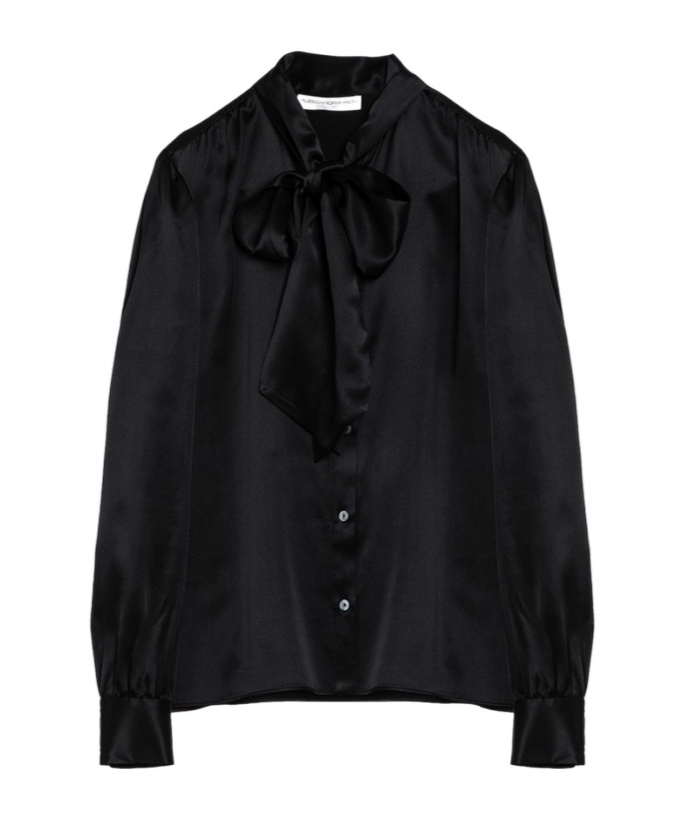 Alessandra Rich Black Silk Shirt With Bow In Black