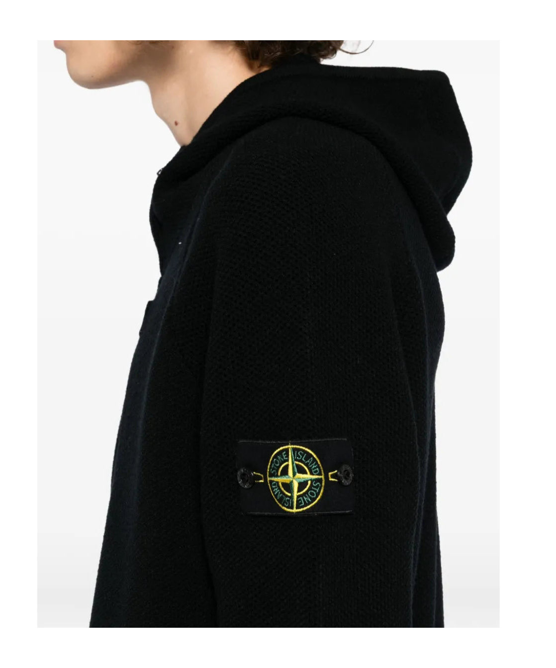 Stone Island Hooded Black Jacket With Logo Patch In Black