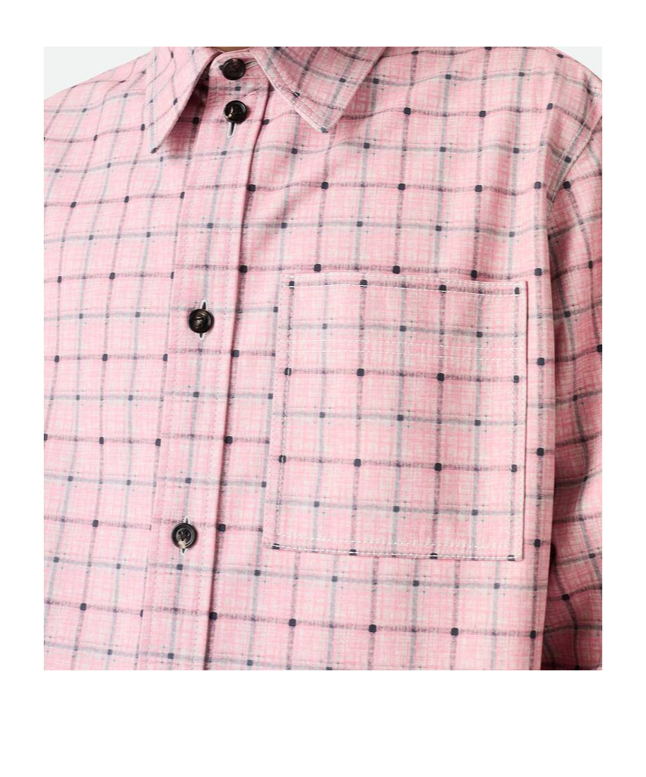 Bottega Veneta Men Pink Check Print Leather Shirt In Pink